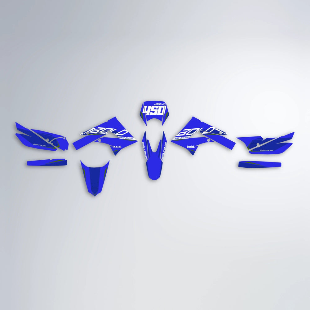 GEBEL V3 Derbi Senda graphics kit parts layout in Blue