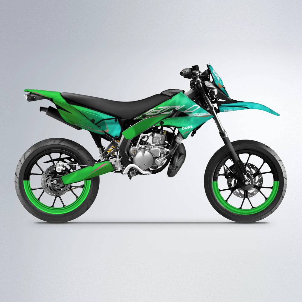 GEBEL V3 Derbi Senda supermoto graphics kit in Cyan & Green