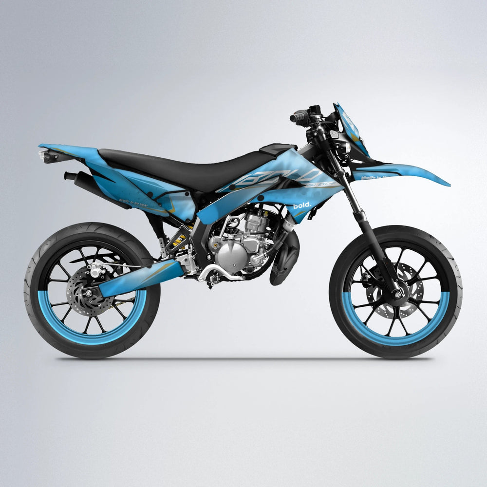 GEBEL V3 Derbi Senda supermoto graphics kit in Light Blue & White