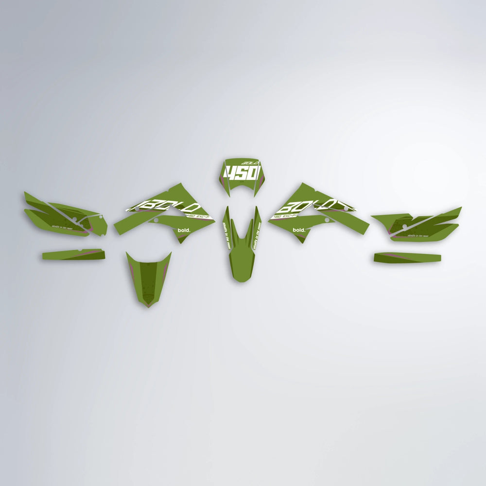 GEBEL V3 Derbi Senda graphics kit parts layout in Olive