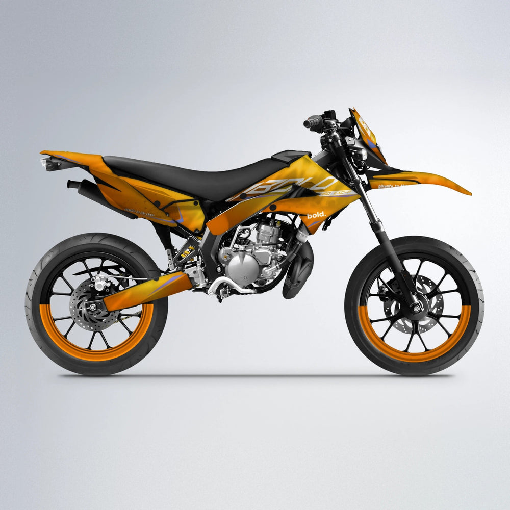 GEBEL V3 Derbi Senda supermoto graphics kit in Orange & Yellow