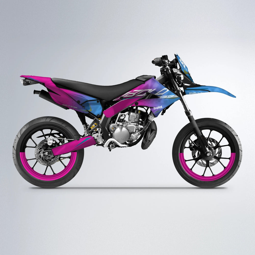 GEBEL V3 Derbi Senda supermoto graphics kit in Pink & Light Blue