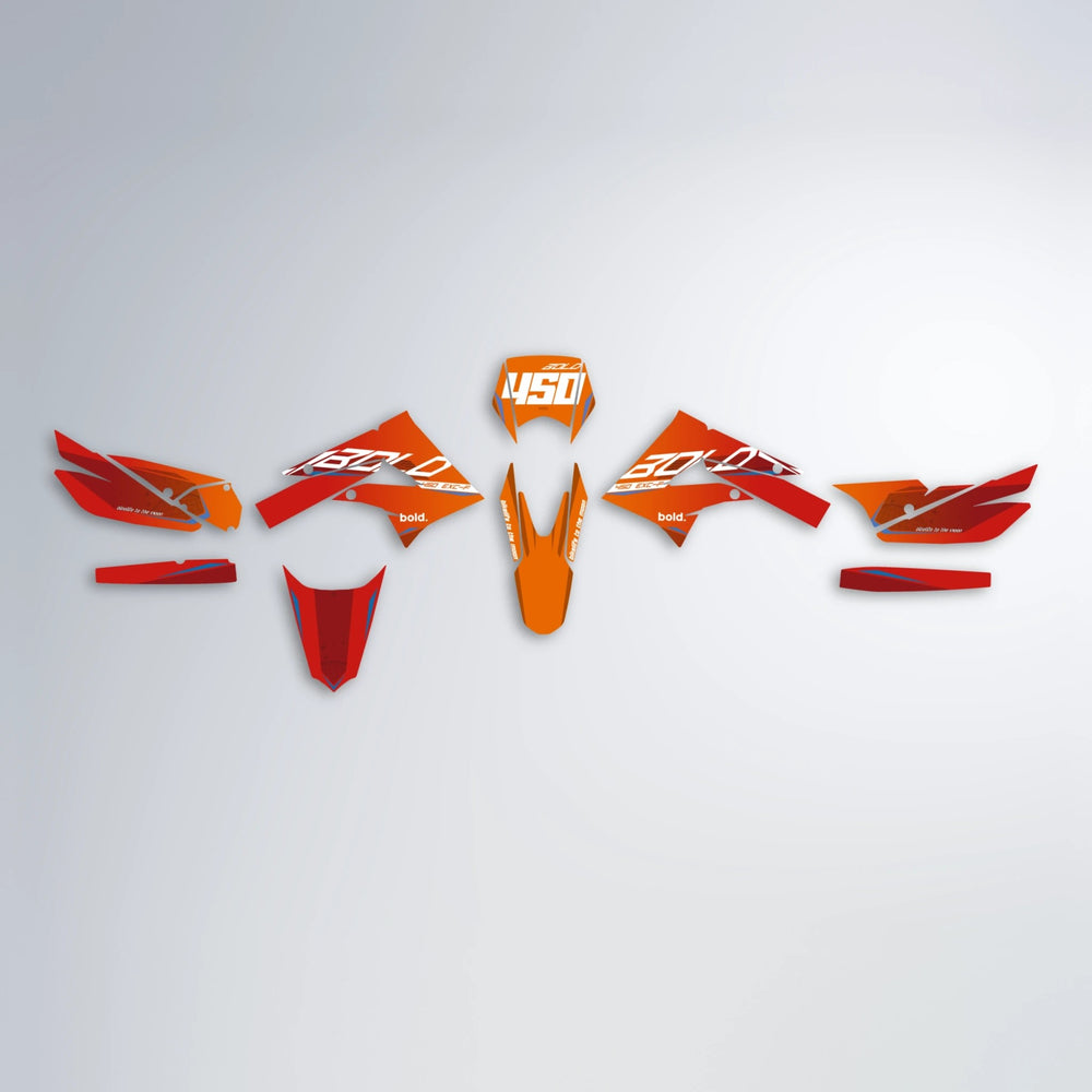 GEBEL V3 Derbi Senda graphics kit parts layout in Red & Orange
