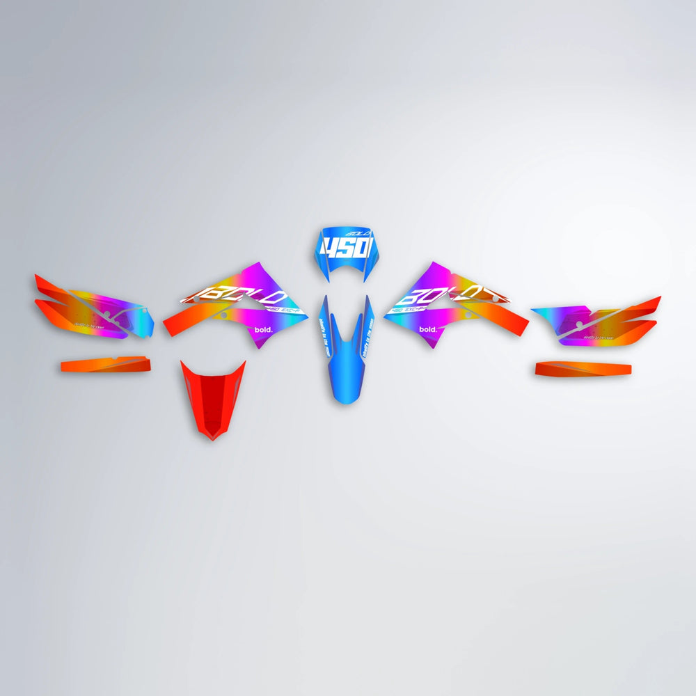 GEBEL V3 Derbi Senda graphics kit parts layout in Sunset Fade