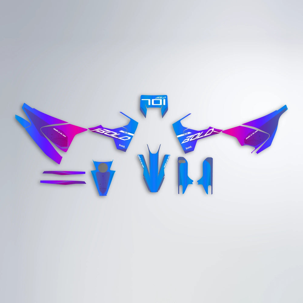 GEBEL V3 Husqvarna 701 graphics kit parts layout in Blue Purple Fade
