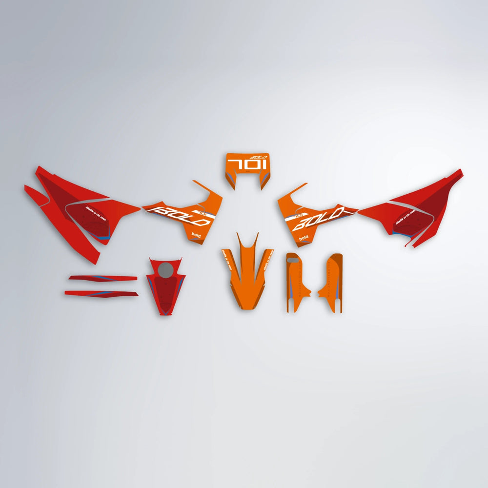 GEBEL V3 Husqvarna 701 graphics kit parts layout in Red & Orange