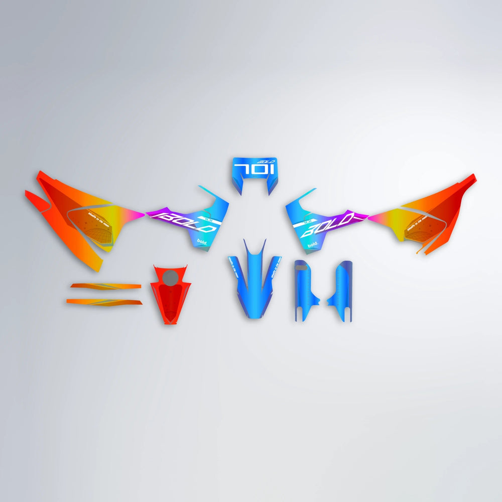 GEBEL V3 Husqvarna 701 graphics kit parts layout in Sunset Fade