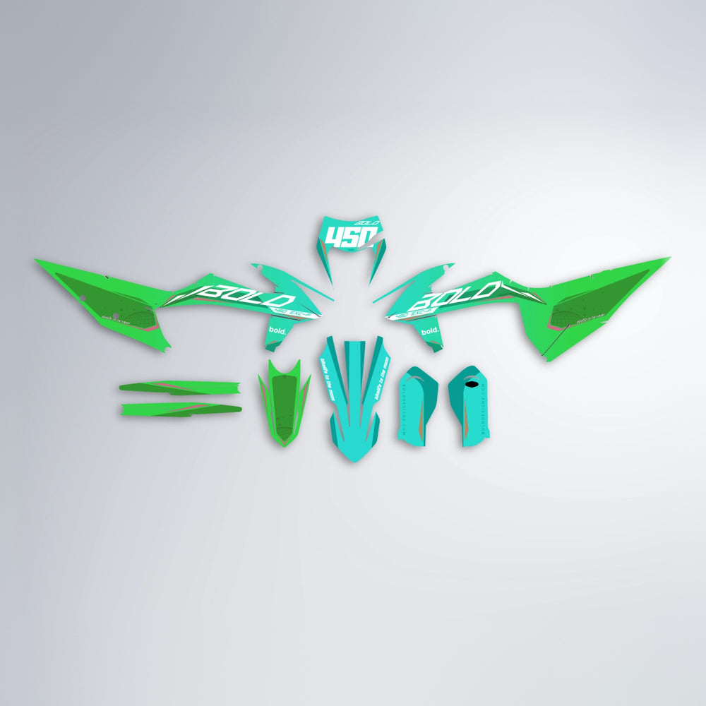GEBEL V3 graphics kit parts layout in Cyan & Green