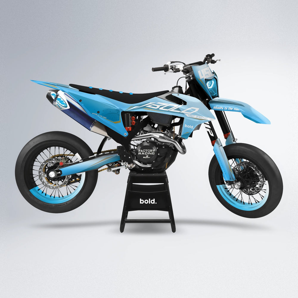 GEBEL V3 supermoto graphics kit in Light Blue & White