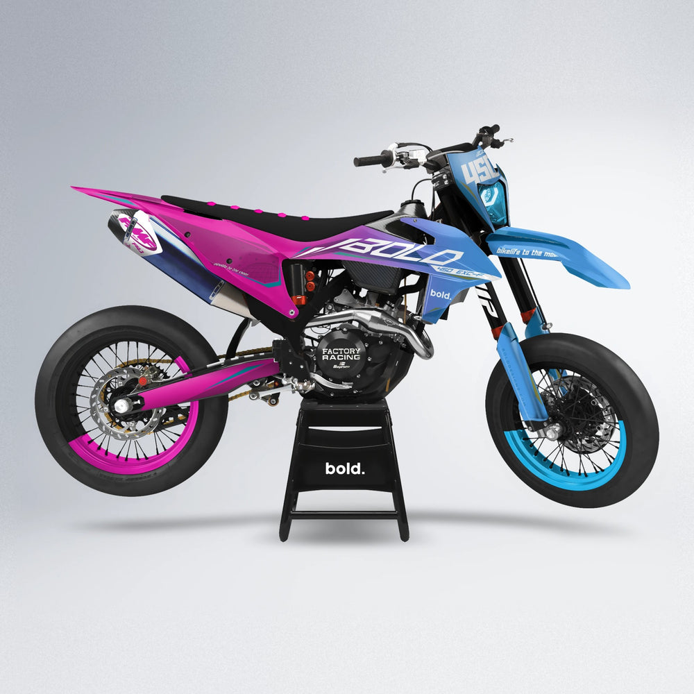 GEBEL V3 supermoto graphics kit in Pink & Light Blue