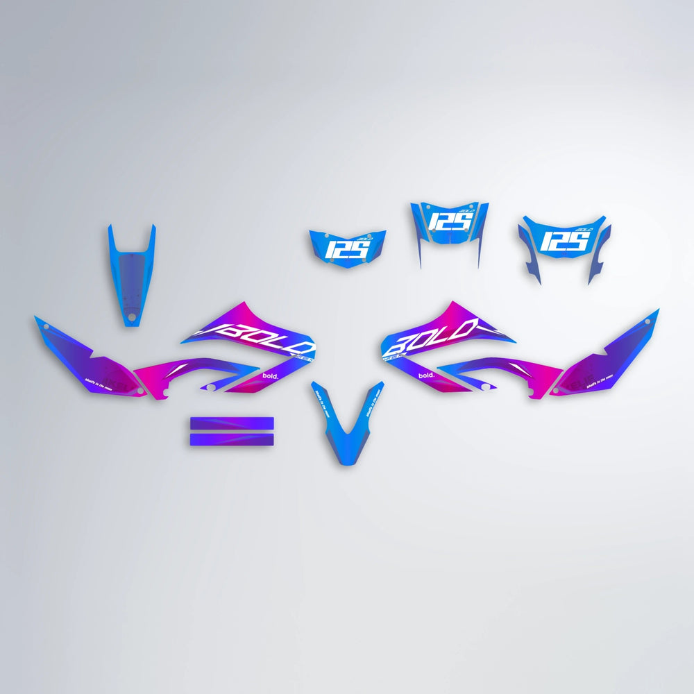 GEBEL V3 Yamaha WR 125X graphics kit parts layout in Blue Purple Fade