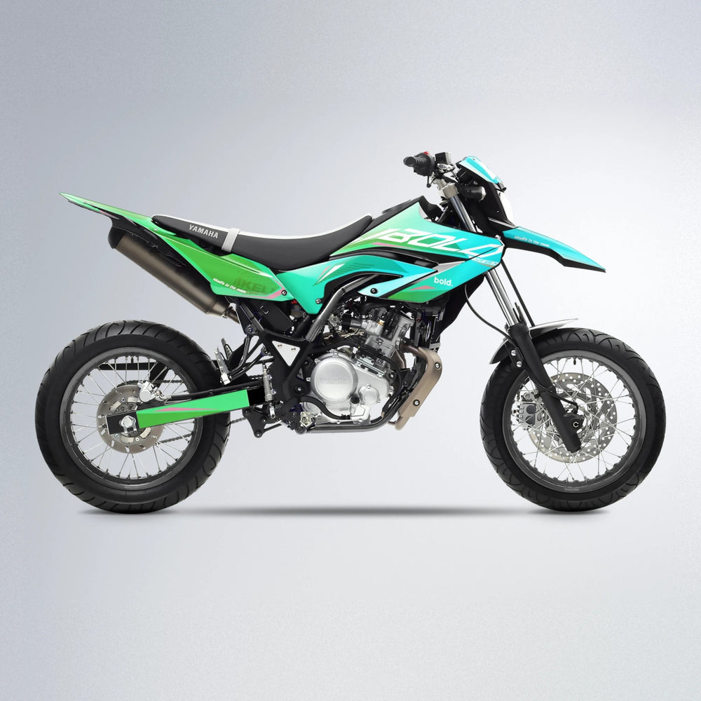 GEBEL V3 Yamaha WR 125X supermoto graphics kit in Cyan & Green