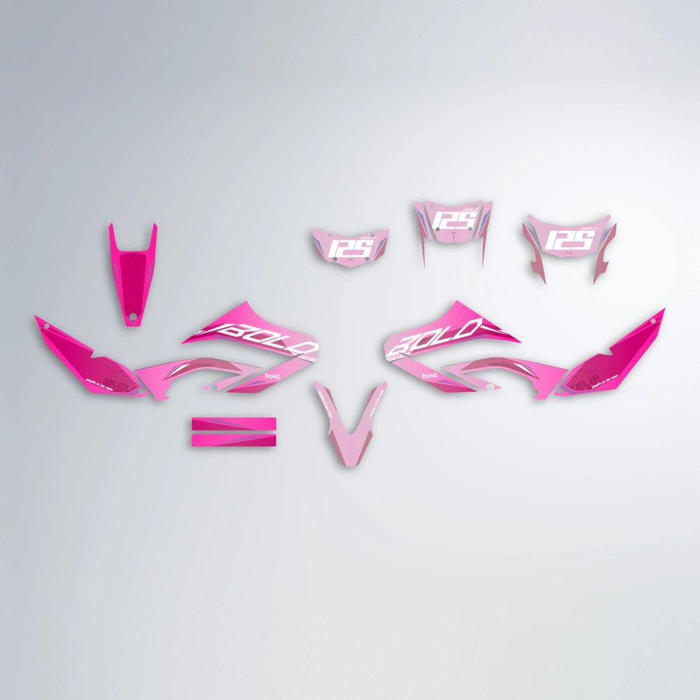 GEBEL V3 Yamaha WR 125X graphics kit parts layout in Flamingo