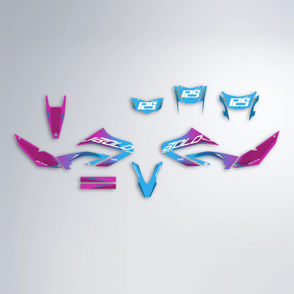 GEBEL V3 Yamaha WR 125X graphics kit parts layout in Pink & Light Blue
