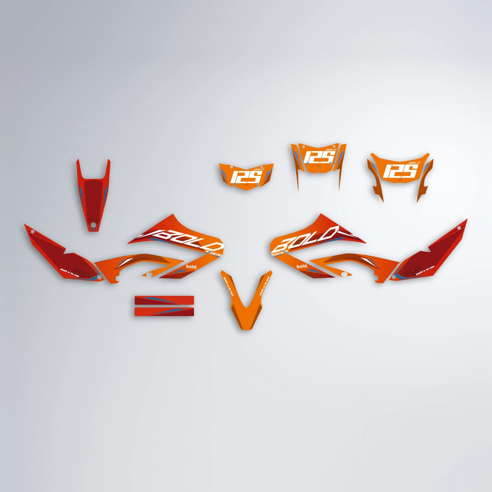 GEBEL V3 Yamaha WR 125X graphics kit parts layout in Red & Orange