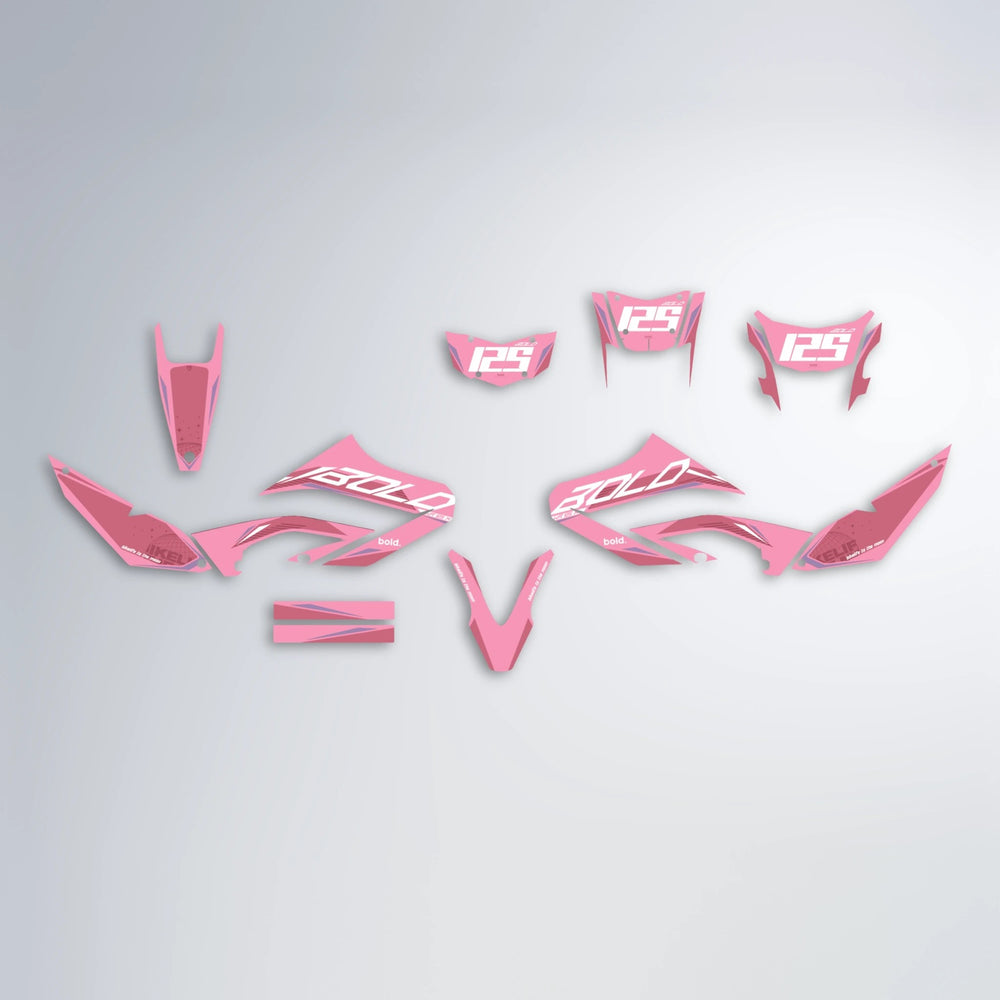 GEBEL V3 Yamaha WR 125X graphics kit parts layout in Sakura Pink