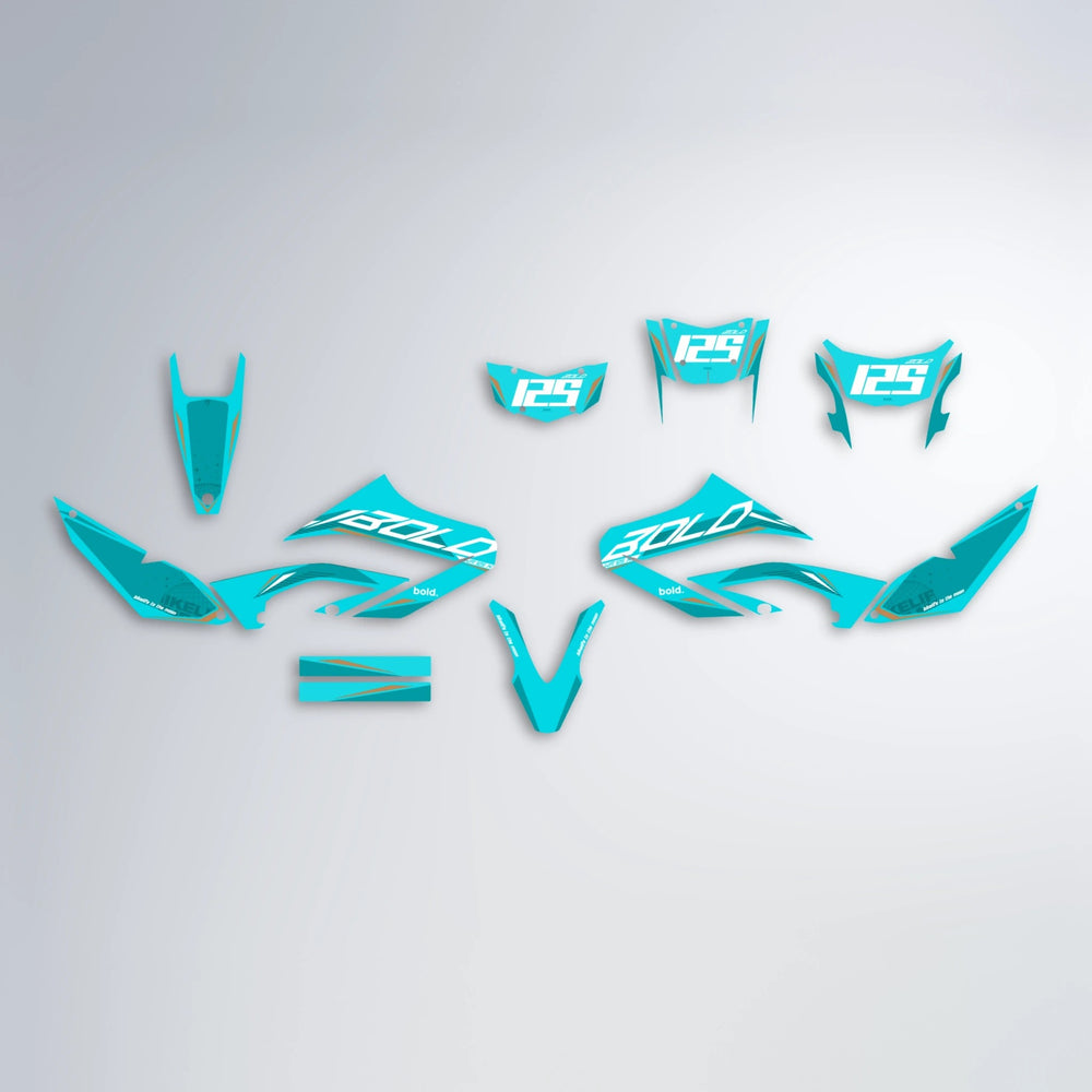 GEBEL V3 Yamaha WR 125X graphics kit parts layout in Teal