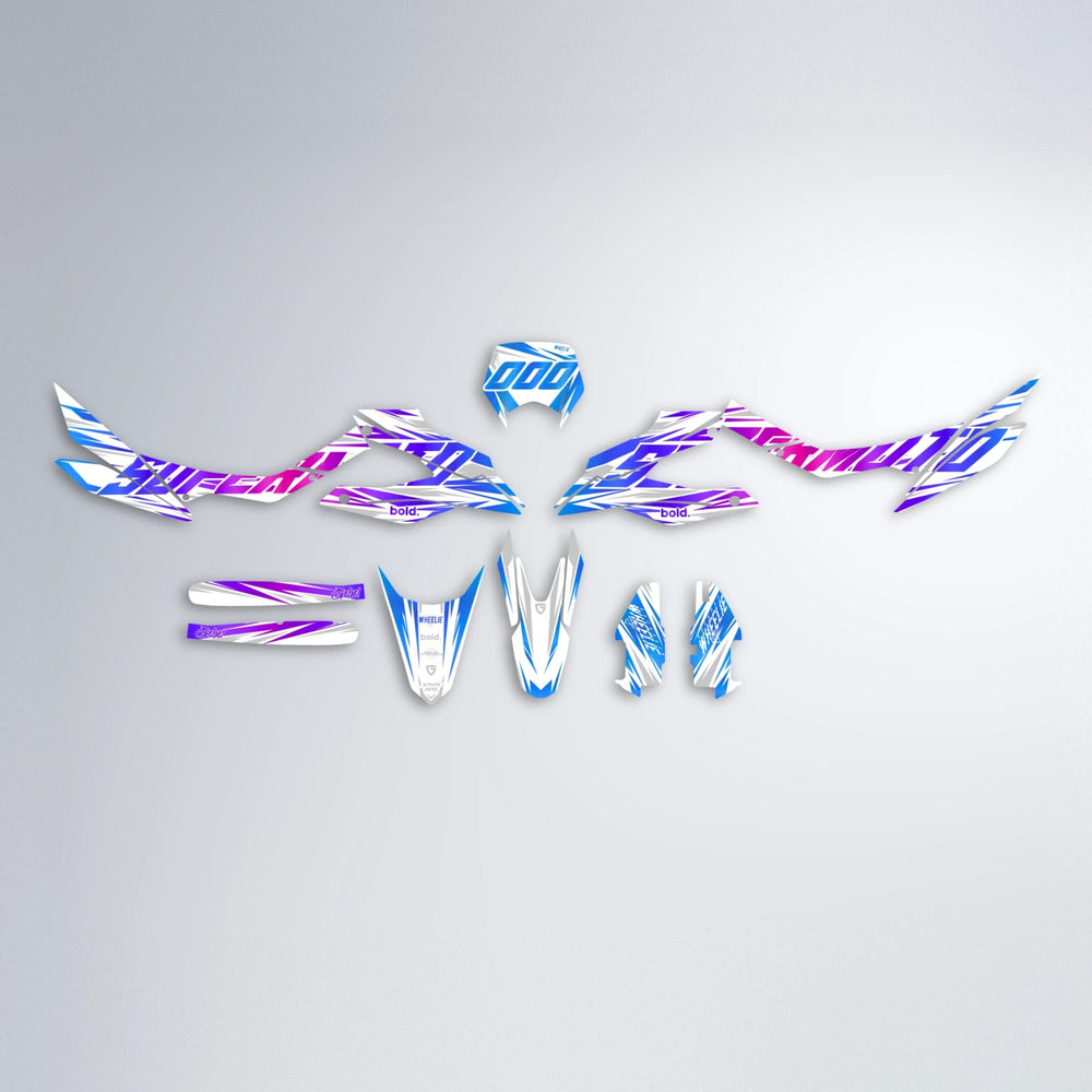 GEBEL V4 Aprilia SX 125 graphics kit parts layout in Blue Purple Fade