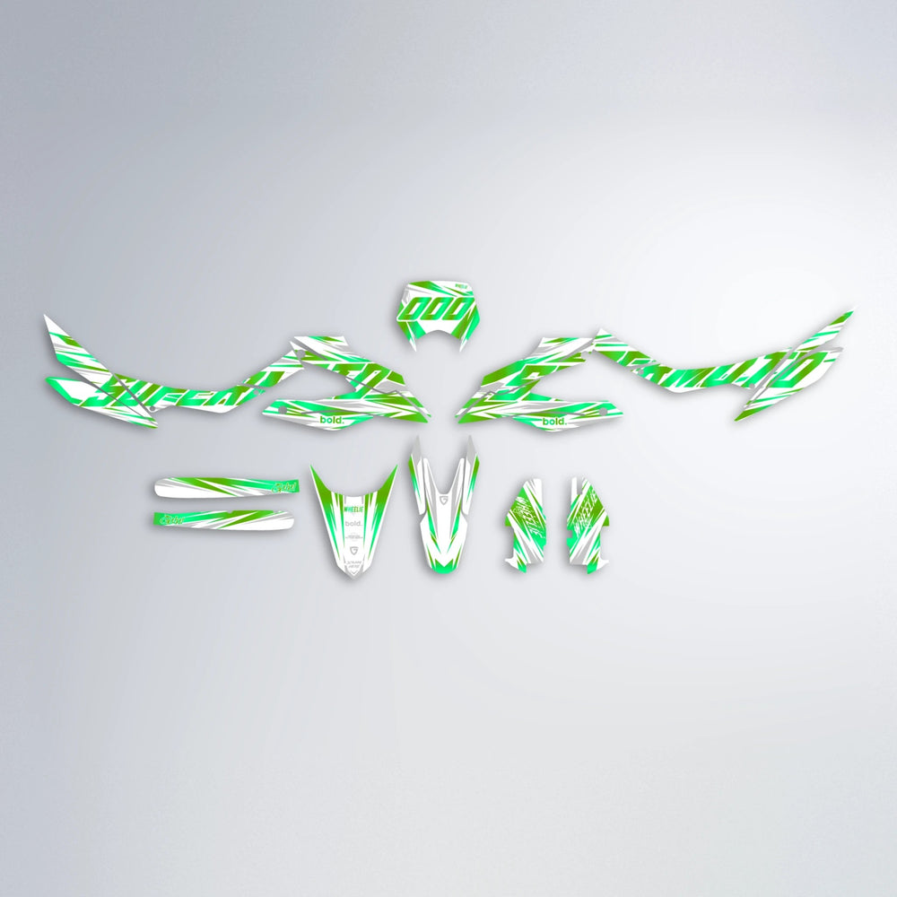 GEBEL V4 Aprilia SX 125 graphics kit parts layout in Green
