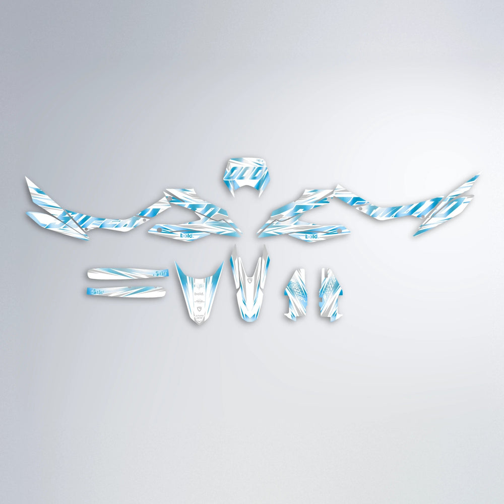 GEBEL V4 Aprilia SX 125 graphics kit parts layout in Light Blue & White