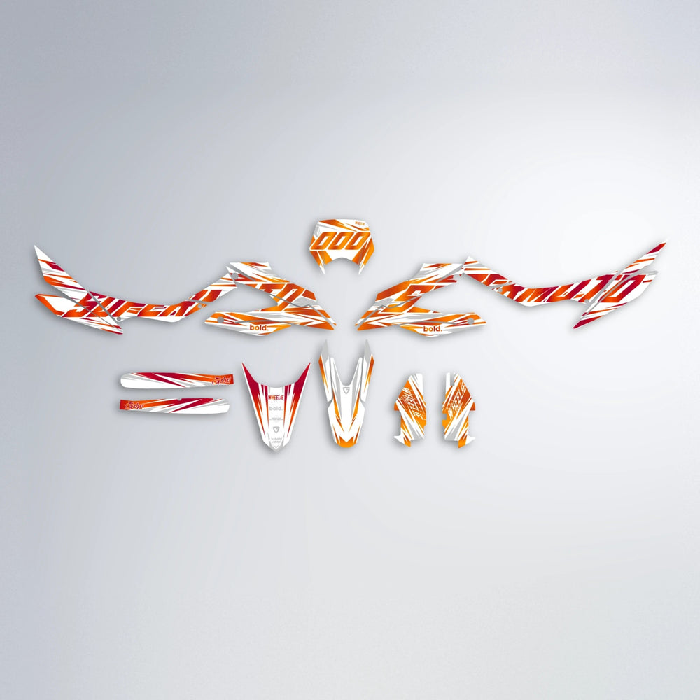 GEBEL V4 Aprilia SX 125 graphics kit parts layout in Red & Orange