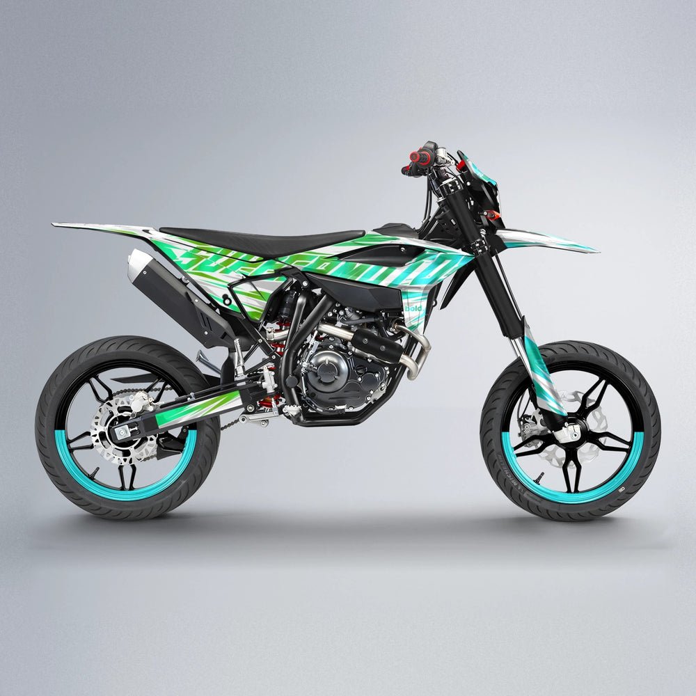 GEBEL V4 Beta supermoto graphics kit in Cyan & Green