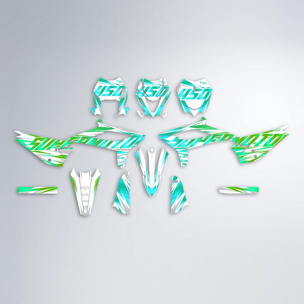 GEBEL V4 Beta graphics kit parts layout in Cyan & Green