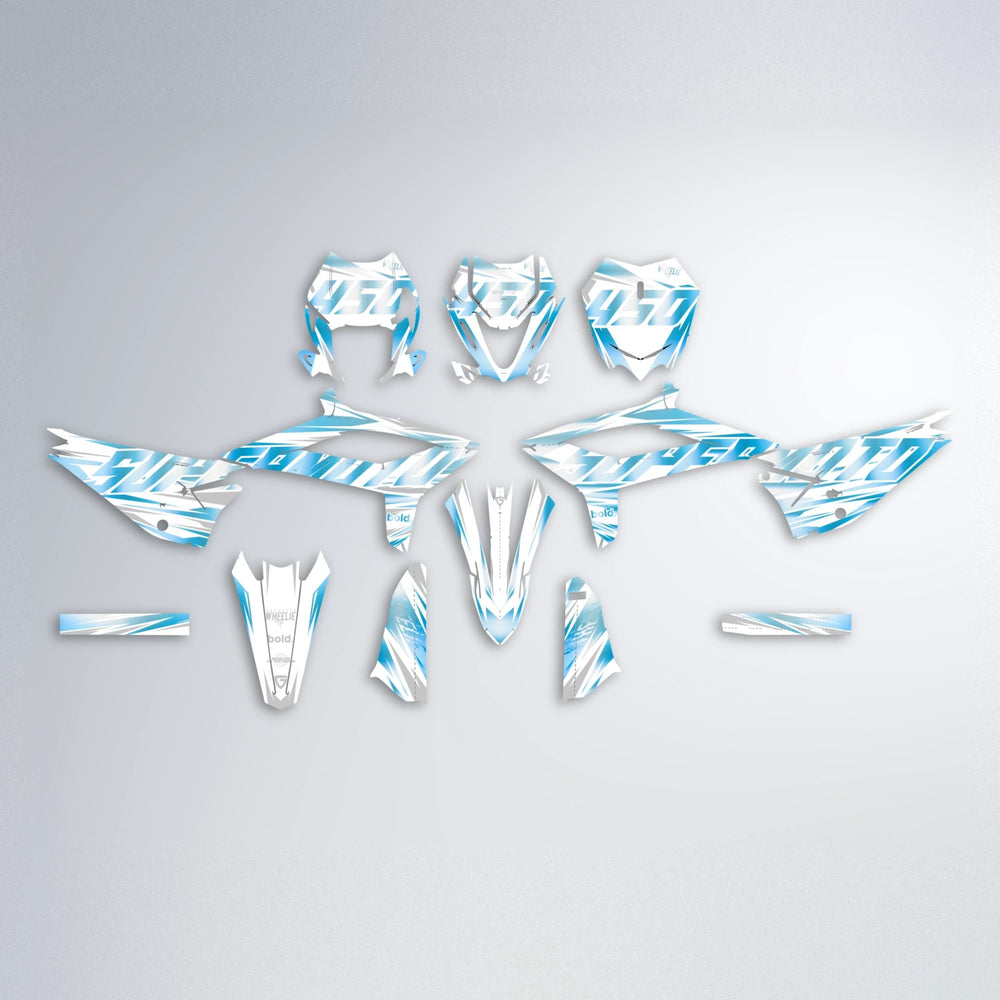 GEBEL V4 Beta graphics kit parts layout in Light Blue & White