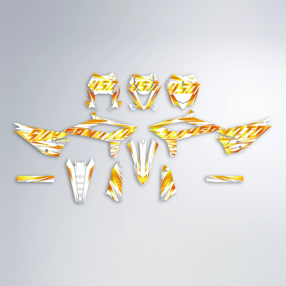 GEBEL V4 Beta graphics kit parts layout in Orange & Yellow