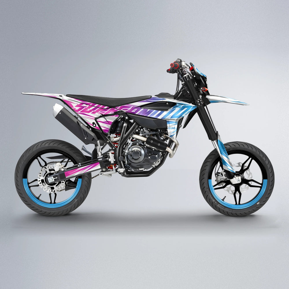 GEBEL V4 Beta supermoto graphics kit in Pink & Light Blue