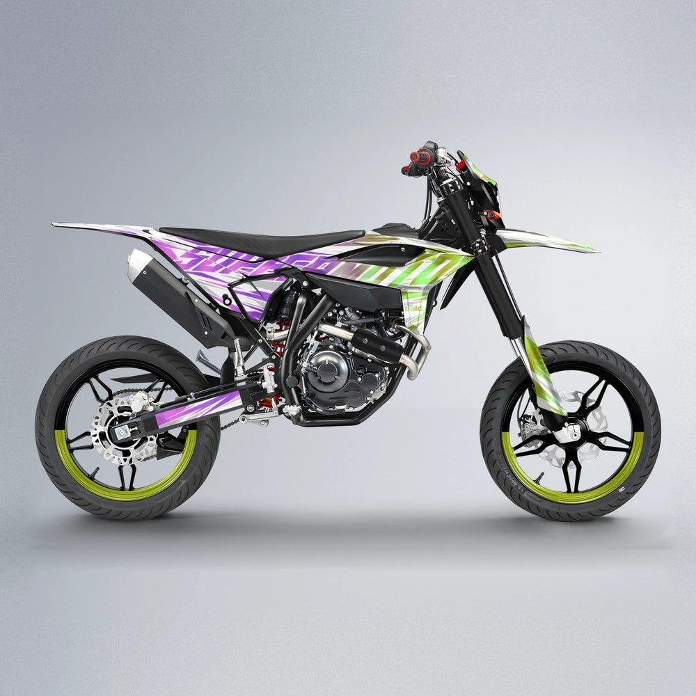 GEBEL V4 Beta supermoto graphics kit in Purple & Yellow