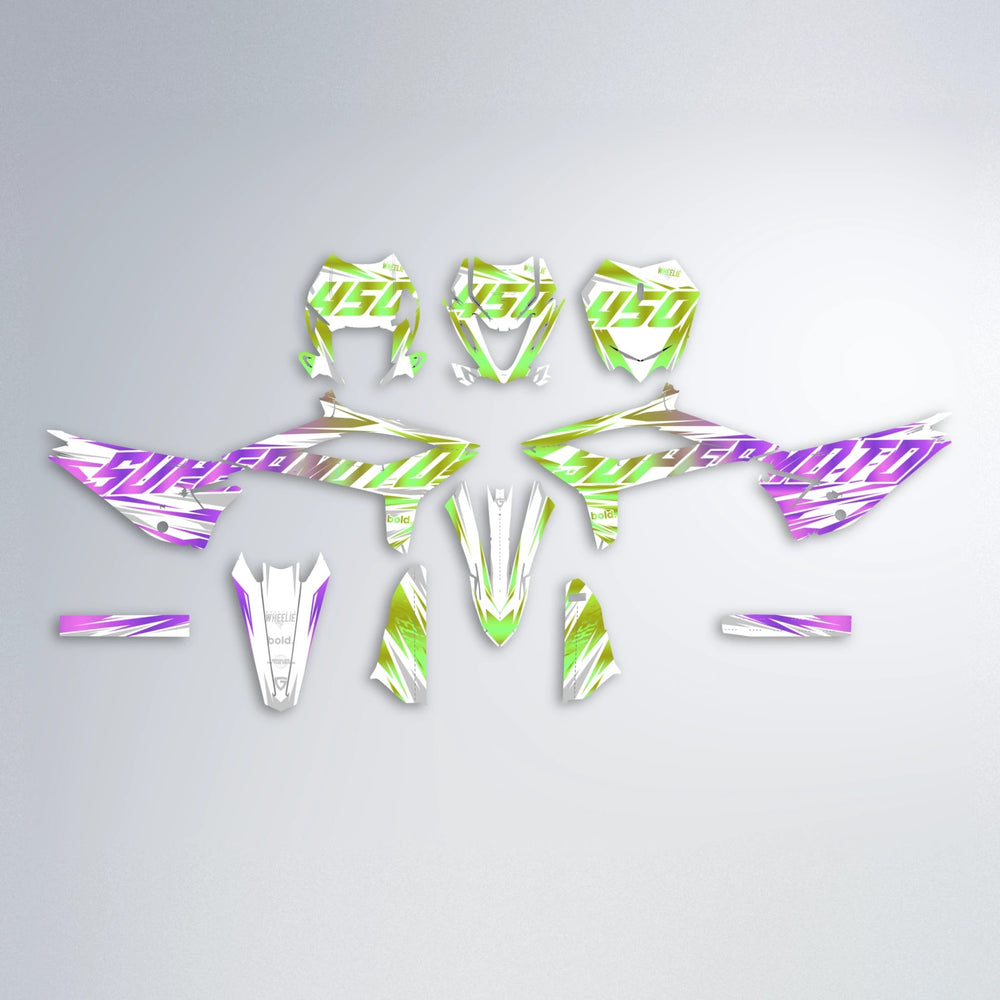 GEBEL V4 Beta graphics kit parts layout in Purple & Yellow