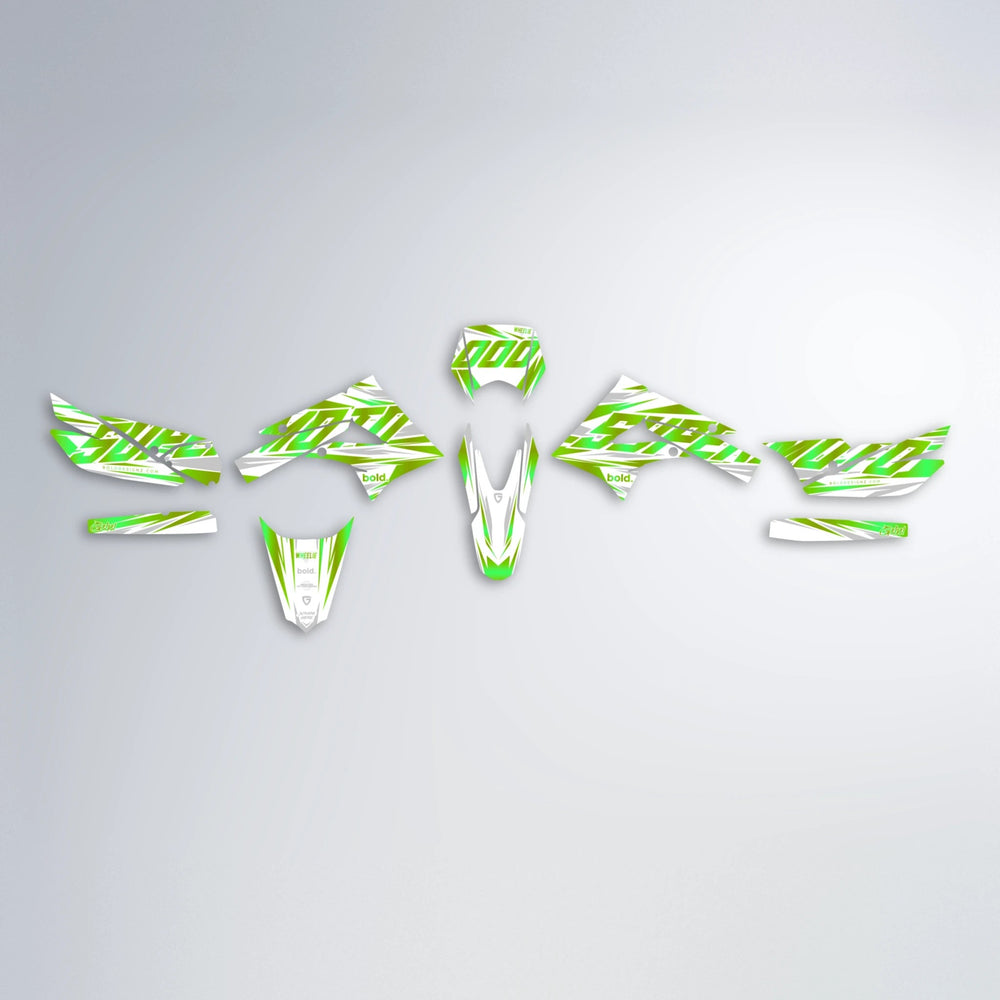 GEBEL V4 Derbi Senda graphics kit parts layout in Green