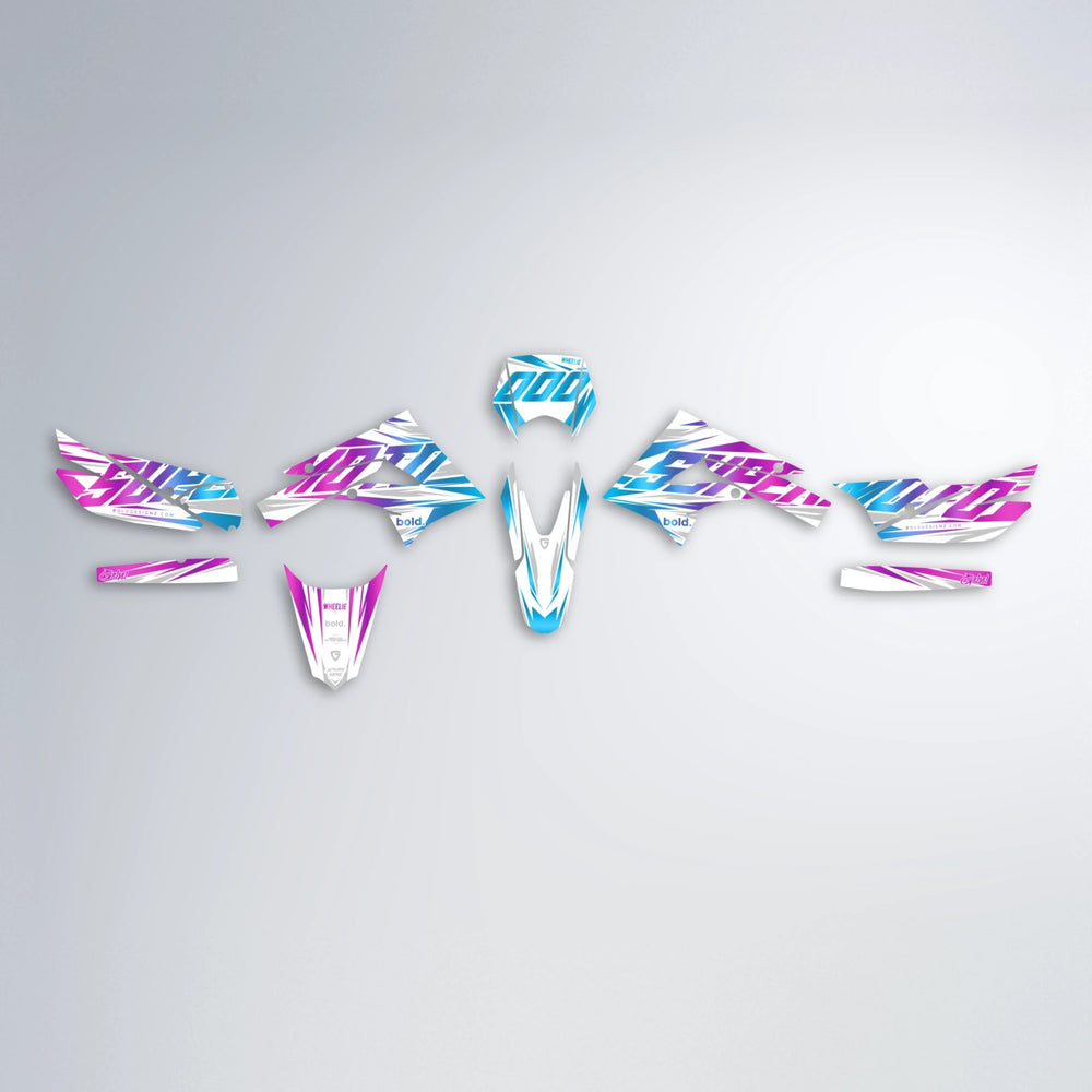 GEBEL V4 Derbi Senda graphics kit parts layout in Pink & Light Blue