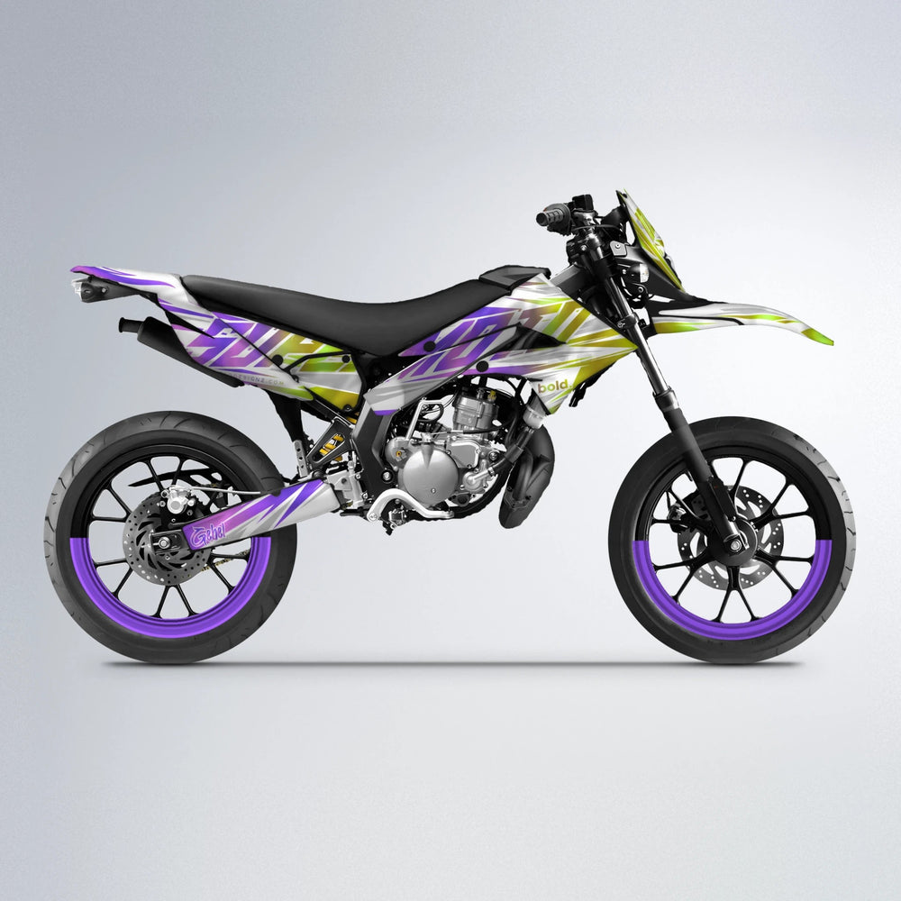 GEBEL V4 Derbi Senda supermoto graphics kit in Purple & Yellow