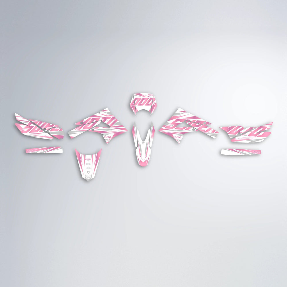 GEBEL V4 Derbi Senda graphics kit parts layout in Sakura Pink