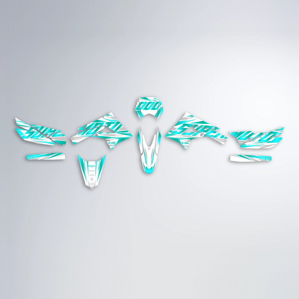 GEBEL V4 Derbi Senda graphics kit parts layout in Teal