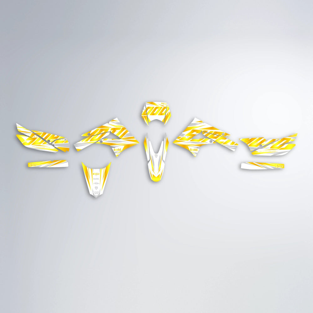 GEBEL V4 Derbi Senda graphics kit parts layout in Yellow