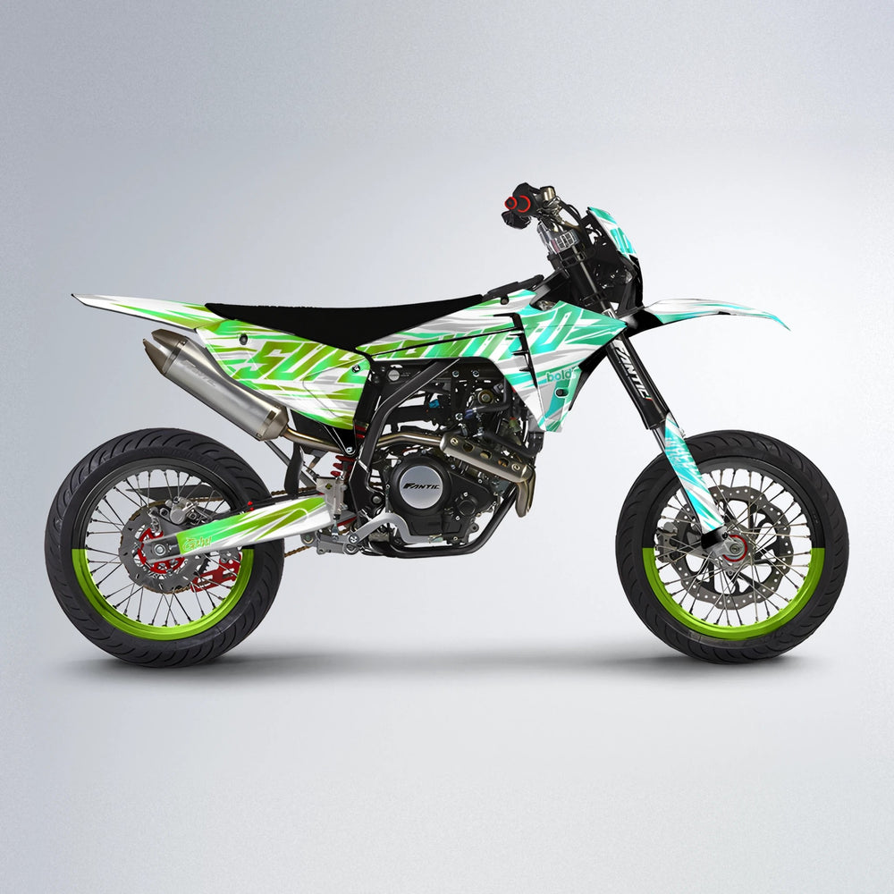 GEBEL V4 Fantic supermoto graphics kit in Cyan & Green
