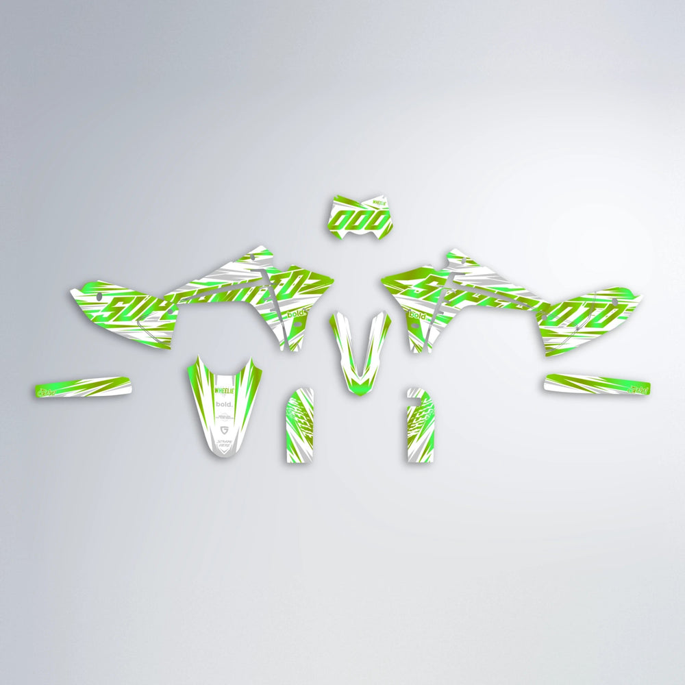 GEBEL V4 Fantic graphics kit parts layout in Green