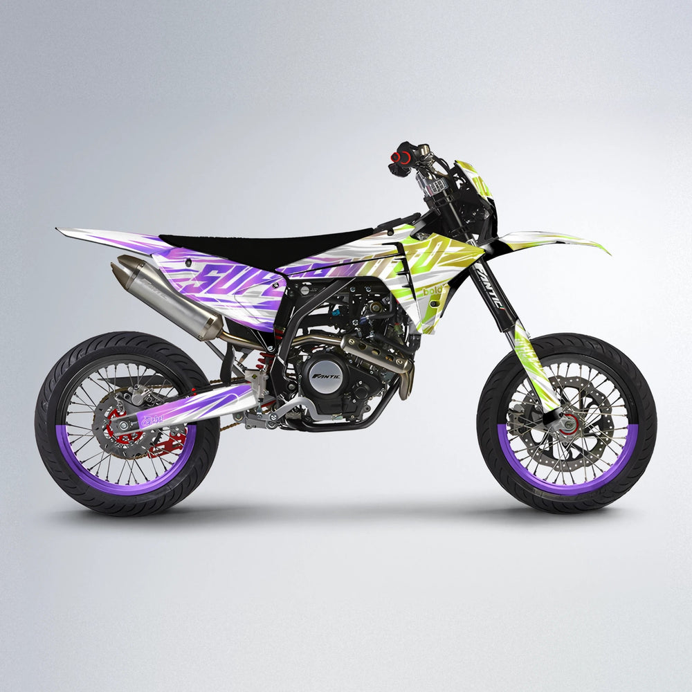 GEBEL V4 Fantic supermoto graphics kit in Purple & Yellow