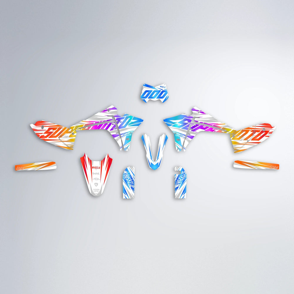 GEBEL V4 Fantic graphics kit parts layout in Sunset Fade