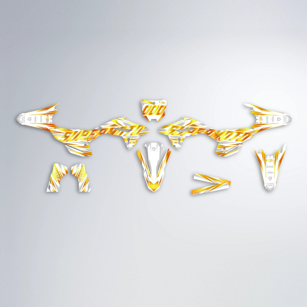 GEBEL V4 Honda graphics kit parts layout in Orange & Yellow