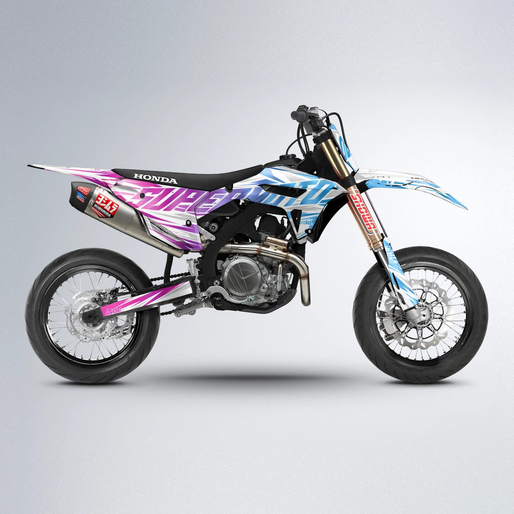 GEBEL V4 Honda supermoto graphics kit in Pink & Light Blue