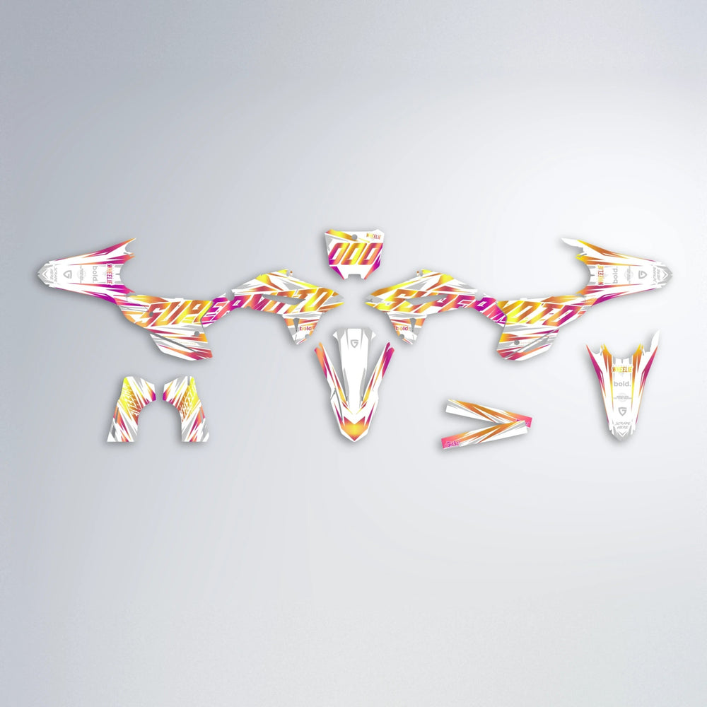 GEBEL V4 Honda graphics kit parts layout in Pink & Yellow