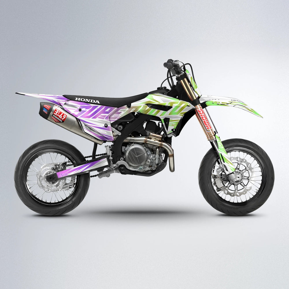 GEBEL V4 Honda supermoto graphics kit in Purple & Yellow