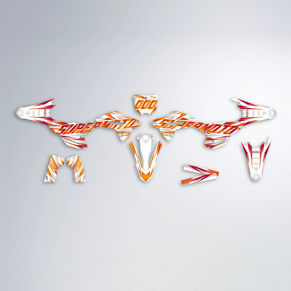 GEBEL V4 Honda graphics kit parts layout in Red & Orange