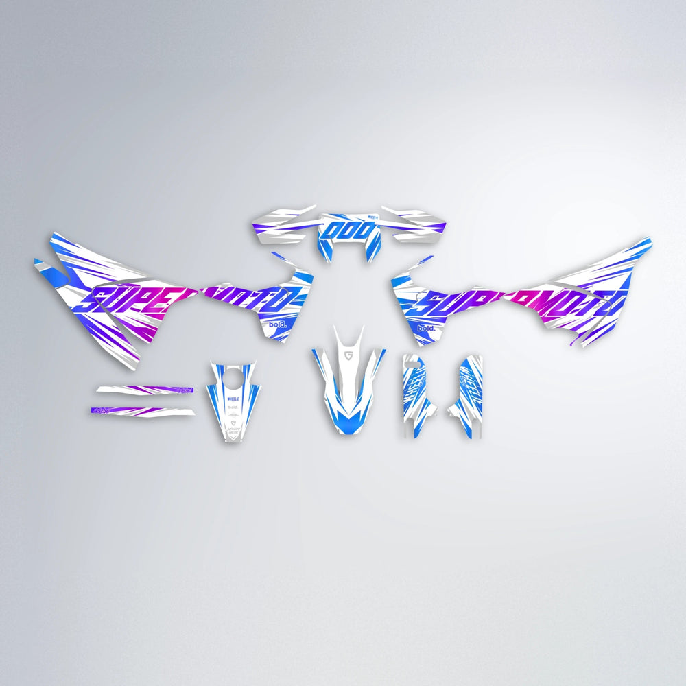 GEBEL V4 Husqvarna 701 graphics kit parts layout in Blue Purple Fade