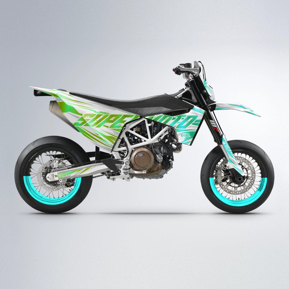 GEBEL V4 Husqvarna 701 supermoto graphics kit in Cyan & Green