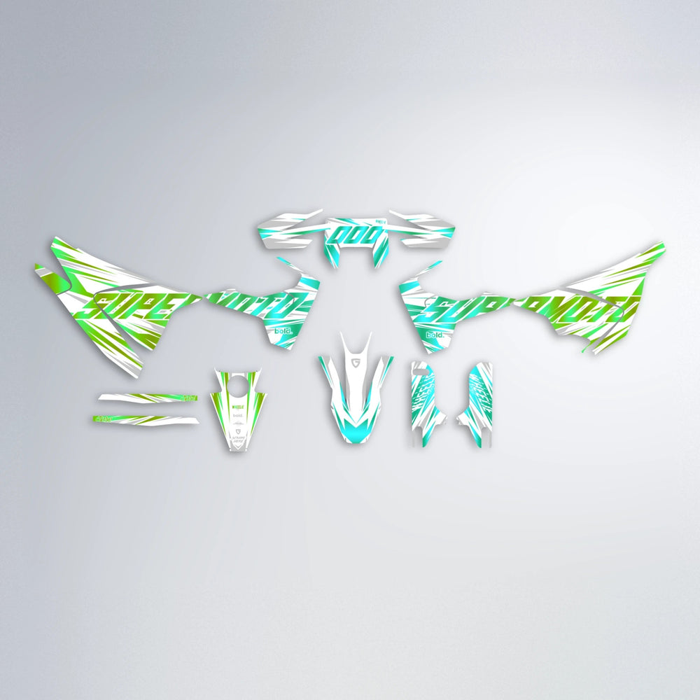GEBEL V4 Husqvarna 701 graphics kit parts layout in Cyan & Green